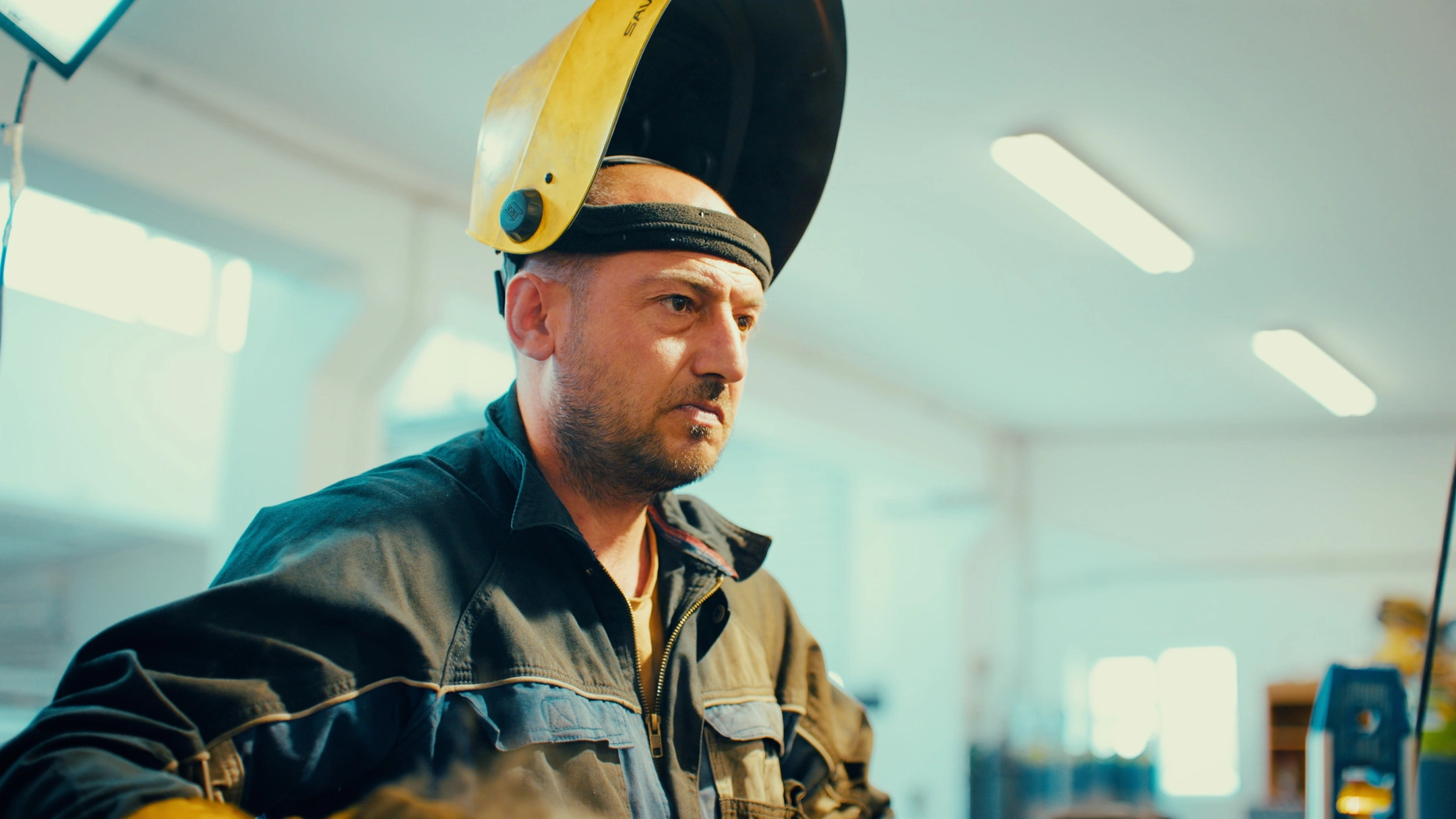 A welding specialist in the production workshop